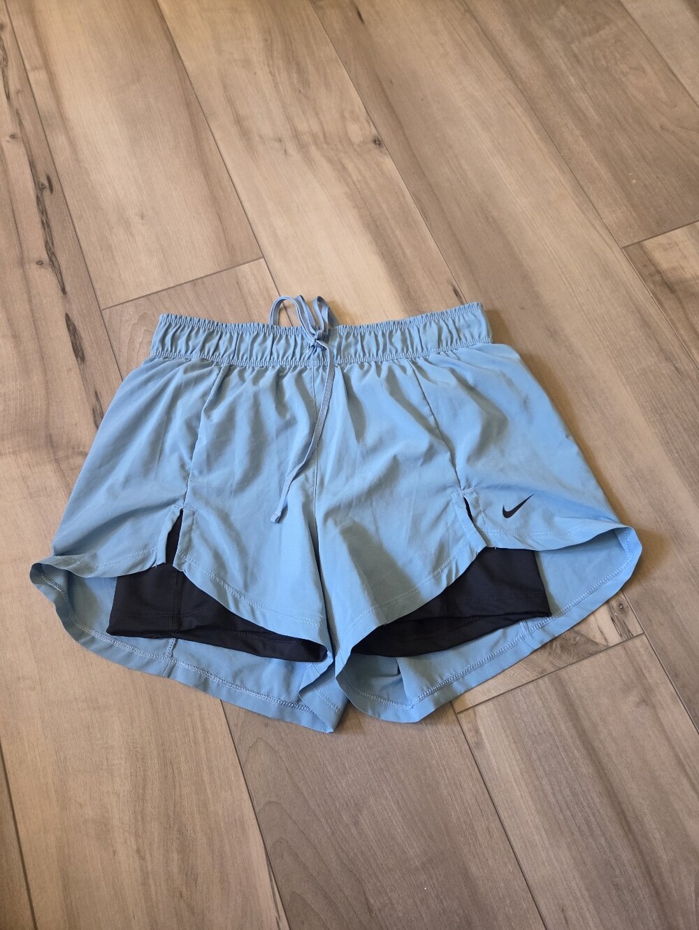 Nike Women's Light Blue Athletic Shorts with Black Inner Brief